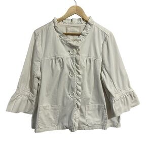 Sonoma Off White Ruffle Chunky Button Down Blazer Jacket Feminine Cotton Size 1X